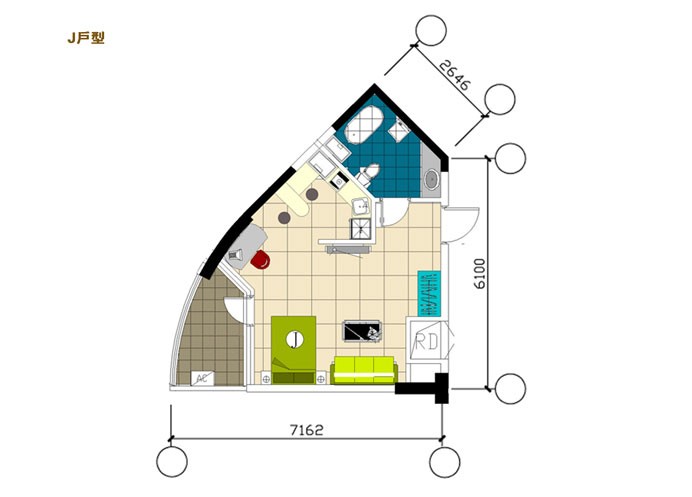 J戶型(包括:2-7#樓,建築面積:50-51m²)