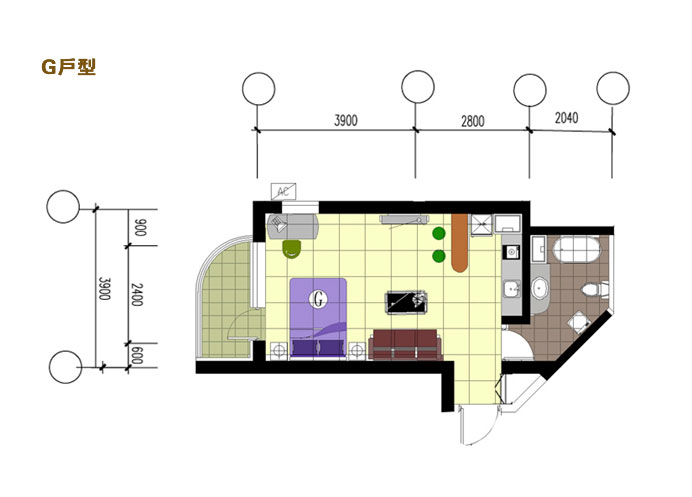 G戶型(包括:2-7#樓,建築面積:48-52m²)