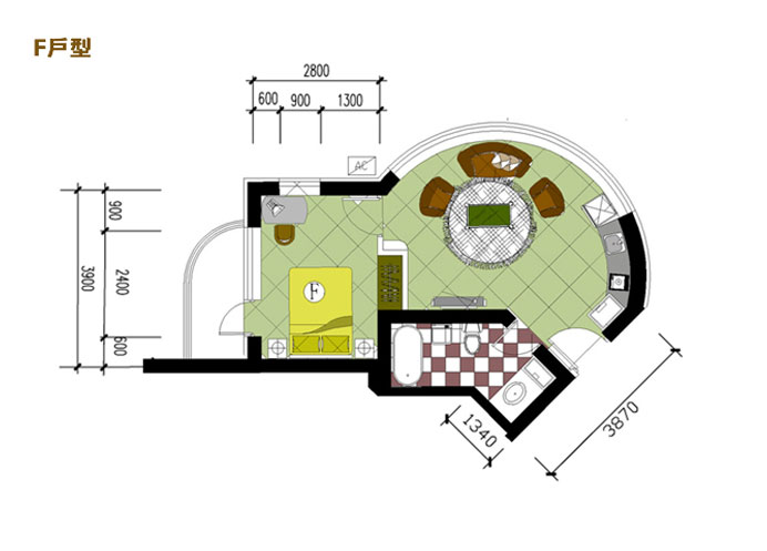 F戶型(包括:2-7#樓,建築面積:56-60m²)