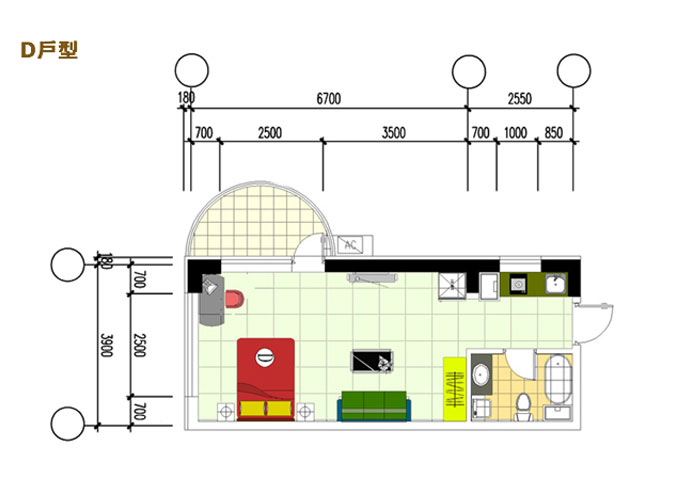 D戶型(包括:8-10#樓,建築面積:48-54m²)