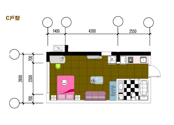 C戶型(包括:8-10#樓,建築面積:42-44m²)