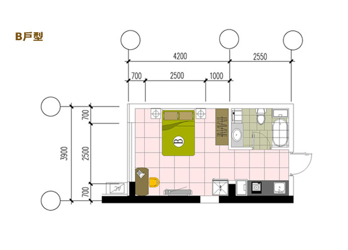 B戶型(包括:8-10#樓,建築面積:36-38m²)