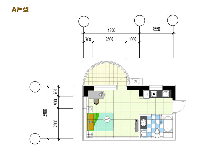 A戶型(包括:8-10#樓,建築面積:35-41m²)